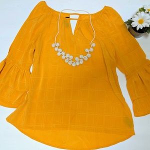 Yellow Open Shoulder Blouse with Bell Sleeves